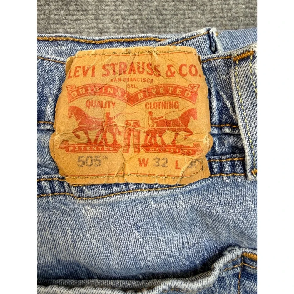 Levis 505 Mens Jeans 32x30 Blue Denim Regular‎ Fit Straight Leg Stained Vintage